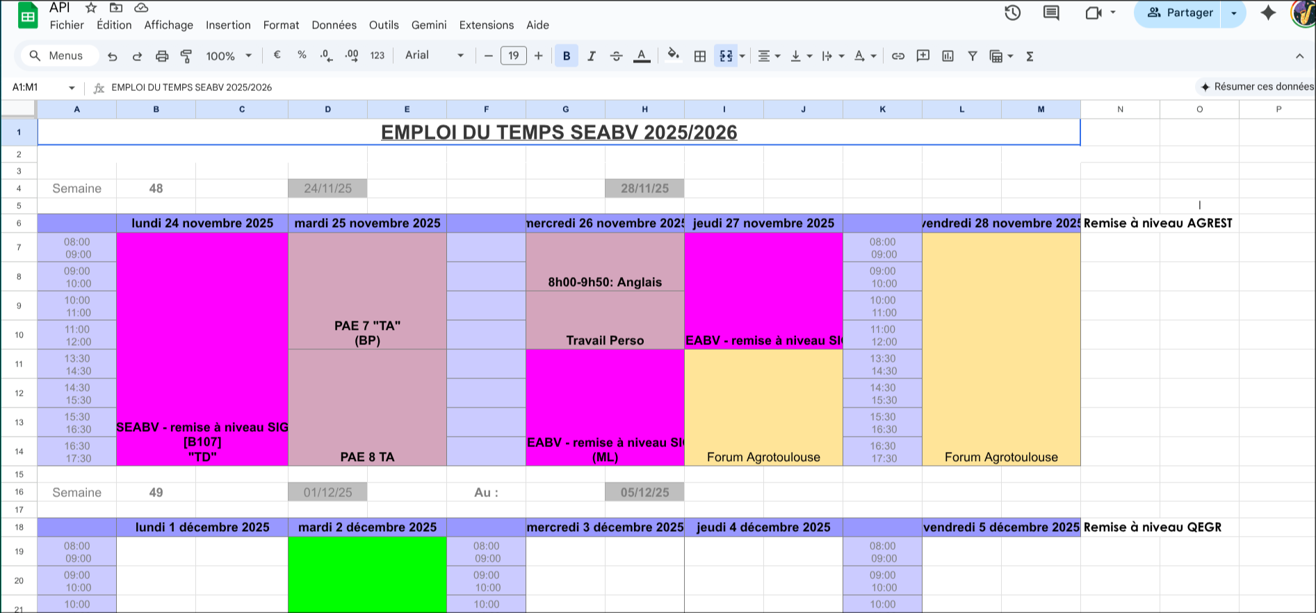 Emploi du temps graphique